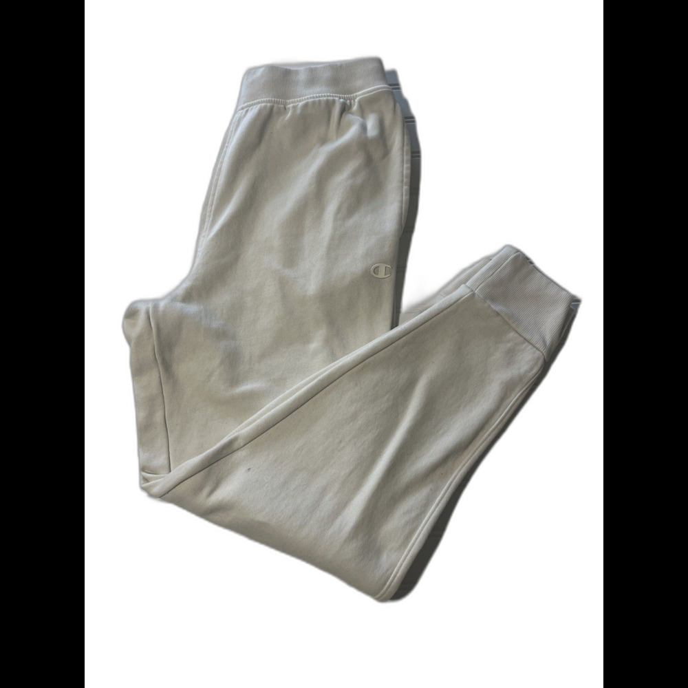 Champion Jogger Sweatpants Cream Mens M Tapered Drawstring